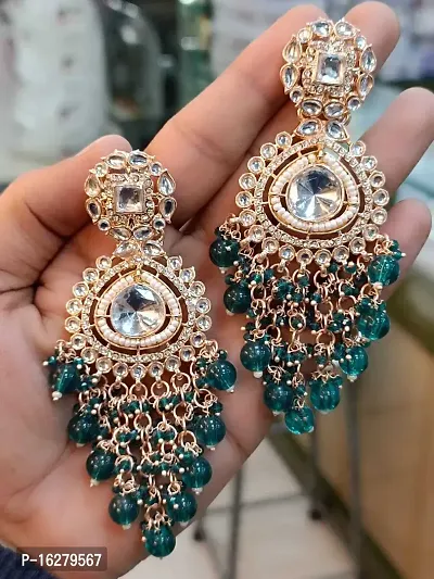 Golden Alloy Beads Jhumkas Earrings For Women