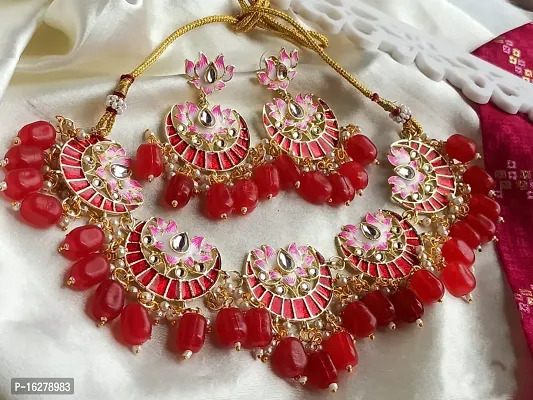 Stylish Red Alloy Beads Jewellery Set For Women