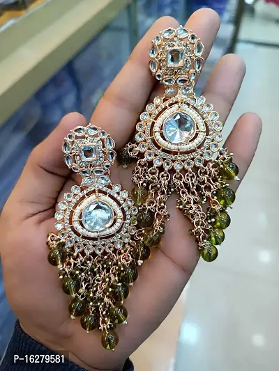 Golden Alloy Beads Jhumkas Earrings For Women