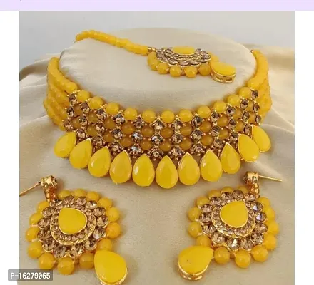 Stylish Yellow Alloy Beads Jewellery Set For Women-thumb0