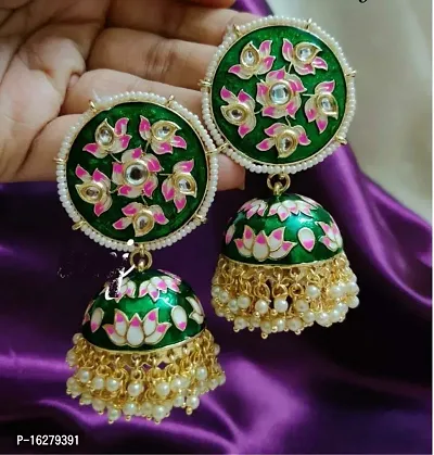 Green Alloy Beads Jhumkas Earrings For Women-thumb0