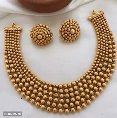 Stylish Golden Copper Beads Jewellery Set For Women