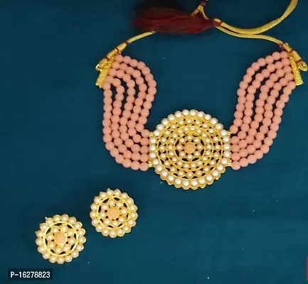 Stylish Orange Alloy Beads Jewellery Set For Women