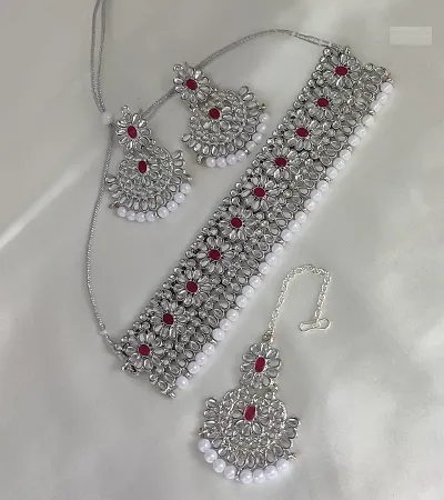 Stylish Silver Silver Beads Jewellery Set For Women