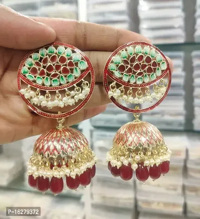 Maroon Alloy Beads Jhumkas Earrings For Women-thumb0