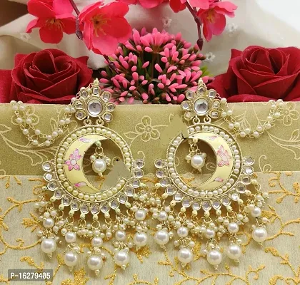 Golden Alloy Beads Studs Earrings For Women