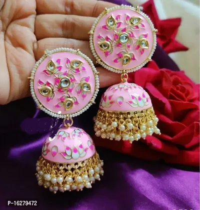 Pink Alloy Beads Studs Earrings For Women