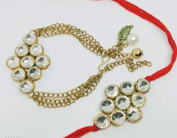 Kundan Studed Combo Rakhi for Bhai Bhabhi