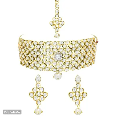 Kundan Choker Necklace with Maang Tikka Wedding Bridal Jewellery Sets for Women and Girls-thumb0
