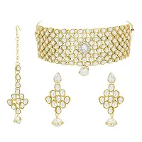Kundan Choker Necklace with Maang Tikka Wedding Bridal Jewellery Sets for Women and Girls-thumb2