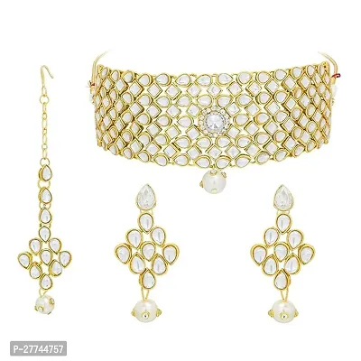 Kundan Choker Necklace with Maang Tikka Wedding Bridal Jewellery Sets for Women and Girls-thumb3