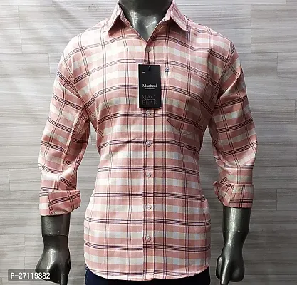 Reliable Pink Cotton Blend Checked Long Sleeves Casual Shirts For Men-thumb0