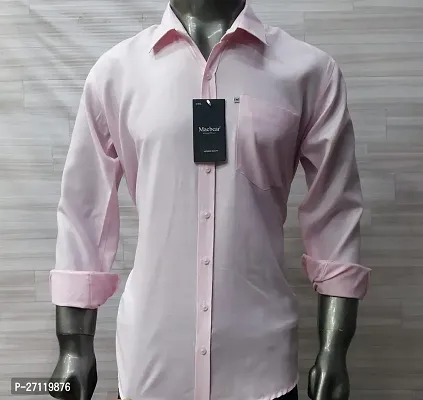 Reliable Pink Cotton Blend Solid Long Sleeves Casual Shirts For Men