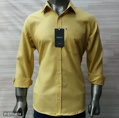 Reliable Yellow Cotton Blend Solid Long Sleeves Casual Shirts For Men-thumb0