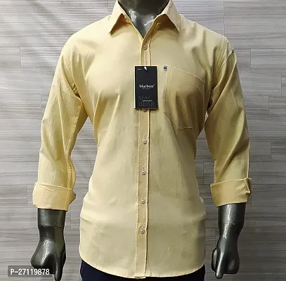 Reliable Yellow Cotton Blend Solid Long Sleeves Casual Shirts For Men