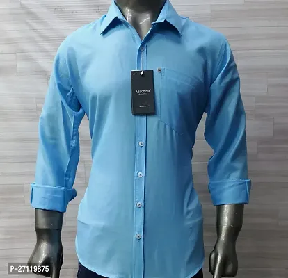 Reliable Blue Cotton Blend Solid Long Sleeves Casual Shirts For Men