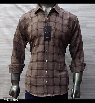 Reliable Brown Cotton Blend Checked Long Sleeves Casual Shirts For Men