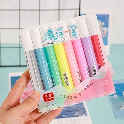 SSM India Colors Doodle Pen Children's Colorful Marker Pen Magical Water Painting Pen Easy -To-Wipe Dry Erase Whiteboard Pen Doodle Water Floating Pen, Water Doodle Pen - Set of 8 Pens