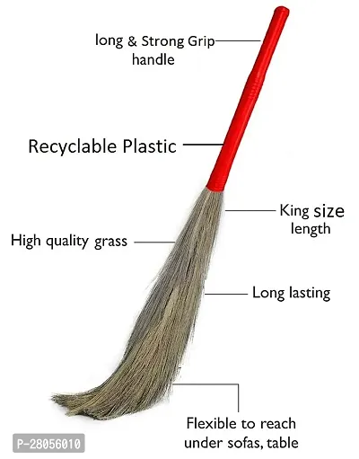 Grass Broom Stick I Long Lasting I Eco-Friendly I Plastic Handle I Jumbo Size I King Size I Quality Broom for All Type of Floors Cleaning-1 Pack-thumb3