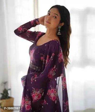 Elegant Purple Printed Georgette Flared Gown With Dupatta-thumb0