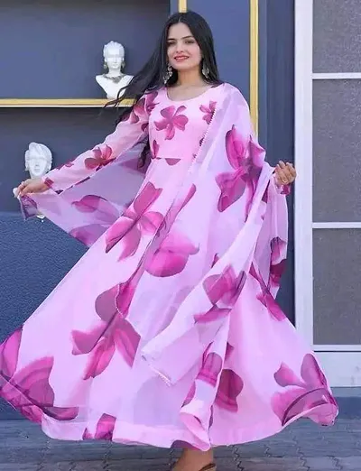 Stylish Georgette Gown With Dupatta For Women