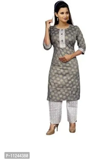 Reliable Grey Cotton Self Design Kurta with Pant Set For Women
