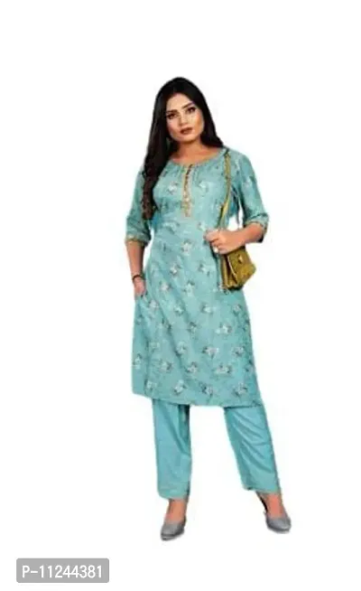 Reliable Turquoise Cotton Self Design Kurta with Pant Set For Women
