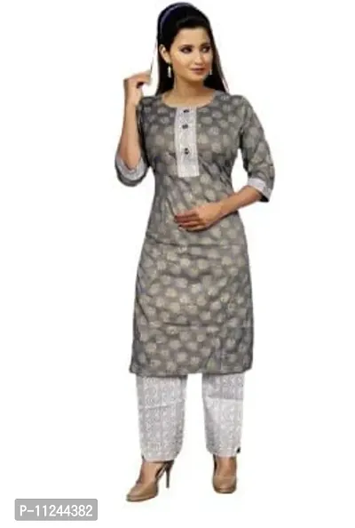 Reliable Grey Cotton Self Design Kurta with Pant Set For Women