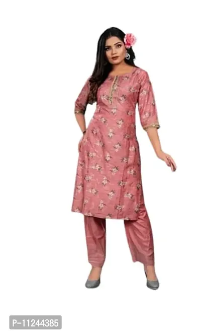 Reliable Pink Cotton Self Design Kurta with Pant Set For Women-thumb0