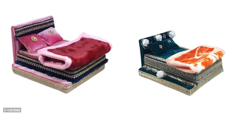 Classic Silk Thakur Ji Singhasan Silk All Purpose Chowki Pack Of Two-thumb0