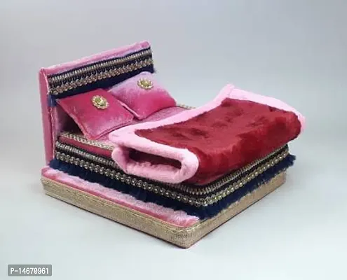 Classic Silk Thakur Ji Bed,Laddu Gopal Ji Bed With Blanket Usable 0 To 3 All Purpose Chowki  (Pink, Pack Of 1)