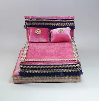 Classic Silk Thakur Ji Bed,Laddu Gopal Ji Bed With Blanket Usable 0 To 3 All Purpose Chowki  (Pink, Pack Of 1)-thumb1