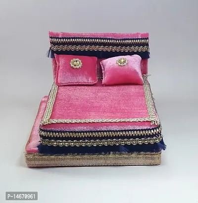 Classic Silk Thakur Ji Bed,Laddu Gopal Ji Bed With Blanket Usable 0 To 3 All Purpose Chowki  (Pink, Pack Of 1)-thumb2