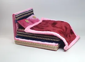 Classic Silk Thakur Ji Bed,Laddu Gopal Ji Bed With Blanket Usable 0 To 3 All Purpose Chowki  (Pink, Pack Of 1)-thumb2