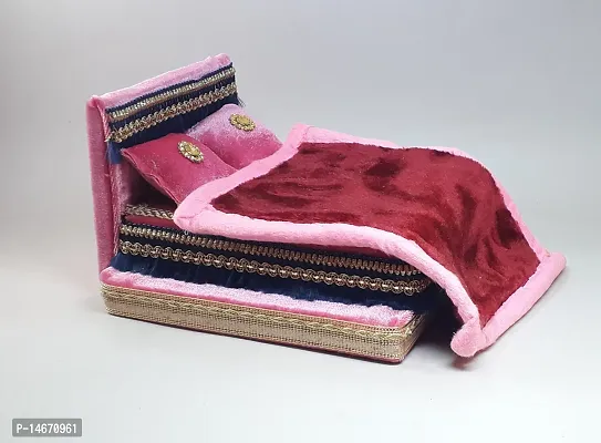 Classic Silk Thakur Ji Bed,Laddu Gopal Ji Bed With Blanket Usable 0 To 3 All Purpose Chowki  (Pink, Pack Of 1)-thumb3