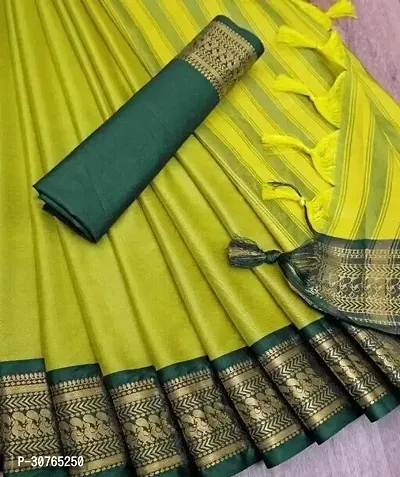 Stylish Cotton Silk Green Block Print Saree with Blouse piece-thumb0