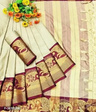 Stylish Cotton Silk Off White Block Print Saree with Blouse piece-thumb0