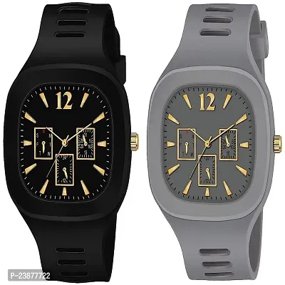 KIMY Square Multi DIAL Analog Silicon Strap ADDI Stylish Designer Analog Watch for Man  Boys Combo pack of 2 watch-thumb0