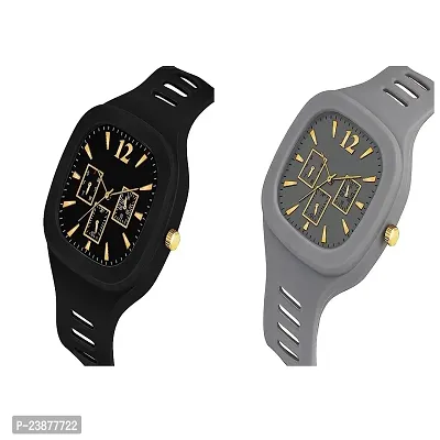 KIMY Square Multi DIAL Analog Silicon Strap ADDI Stylish Designer Analog Watch for Man  Boys Combo pack of 2 watch-thumb3