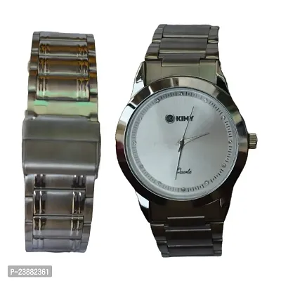 Analog watches in a classic design, perfect for guys and men, have a round steel face and a stainless steel chain.-thumb0