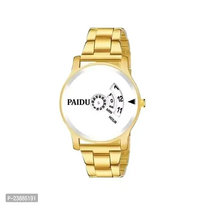 Elegant White Round Dial Gold Stainless Steel Chain Analog Wristwatch for Men and Boys
