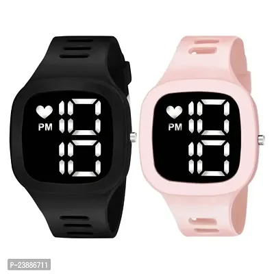 KIMY Kids Waterproof Sports Square Combo Watch for Boys  Baby Girls - Fashion Digital Watch with LED Display - Pack of 2 watches