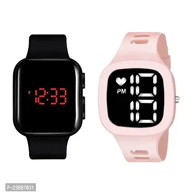 KIMY Kids Waterproof Sports Square Combo Watch for Boys  Baby Girls - Fashion Digital Watch with LED Display - Pack of 2 watches-thumb0