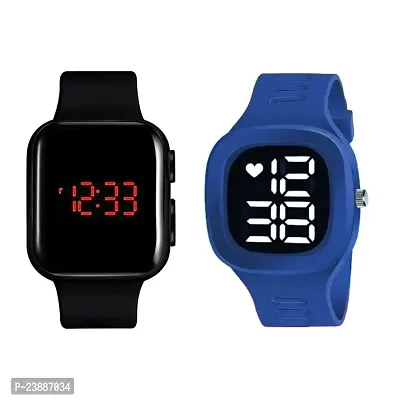 KIMY Kids Waterproof Sports Square Combo Watch for Boys  Baby Girls - Fashion Digital Watch with LED Display - Pack of 2 watches