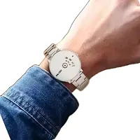 Elegant White Round Dial Gold Stainless Steel Chain Analog Wristwatch for Men and Boys Combo (Pack of 2 watches)-thumb2