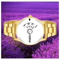 Elegant White Round Dial Gold Stainless Steel Chain Analog Wristwatch for Men and Boys-thumb2