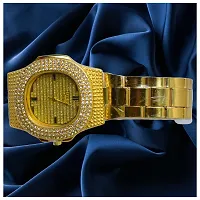 Classy Golden Colored Analog Wrist Watch for Men, Boys, and Gents with Crystal Diamonds Gold Dial Premium  Luxurious Stainless Steel Chain Branding for Weddings-thumb4