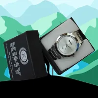 Analog watches in a classic design, perfect for guys and men, have a round steel face and a stainless steel chain.-thumb1