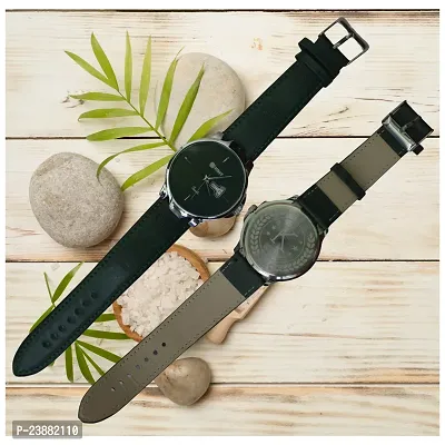 Analog watches in a Classic design, perfect for Boys and men, have a round steel face and a synthetic Leather Strap-thumb5