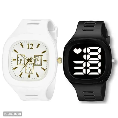 KIMY Miller Analog  LED digital combo watches for men and boys with traditional style silicone straps  Square dial.-thumb0